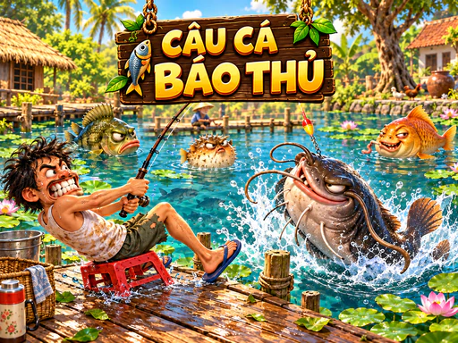 Cần thủ giương cần trước những con cá tinh quái trong game Câu Cá Báo Thủ