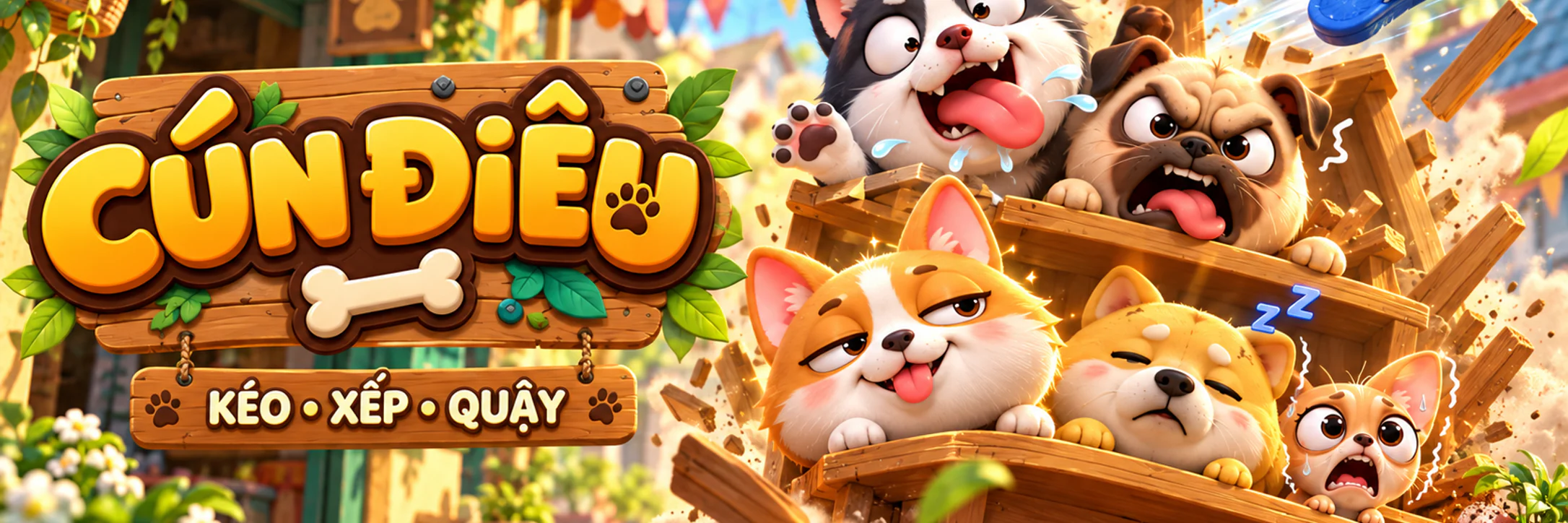 Những chú cún tinh nghịch trong game xếp hình Cún Điêu