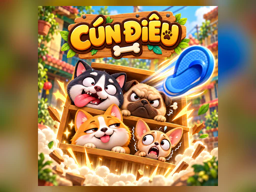 Những chú cún tinh nghịch trên kệ trong game xếp hình Cún Điêu