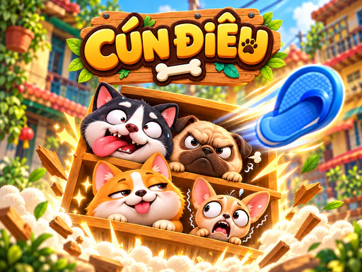 Những chú cún tinh nghịch trên kệ trong game xếp hình Cún Điêu